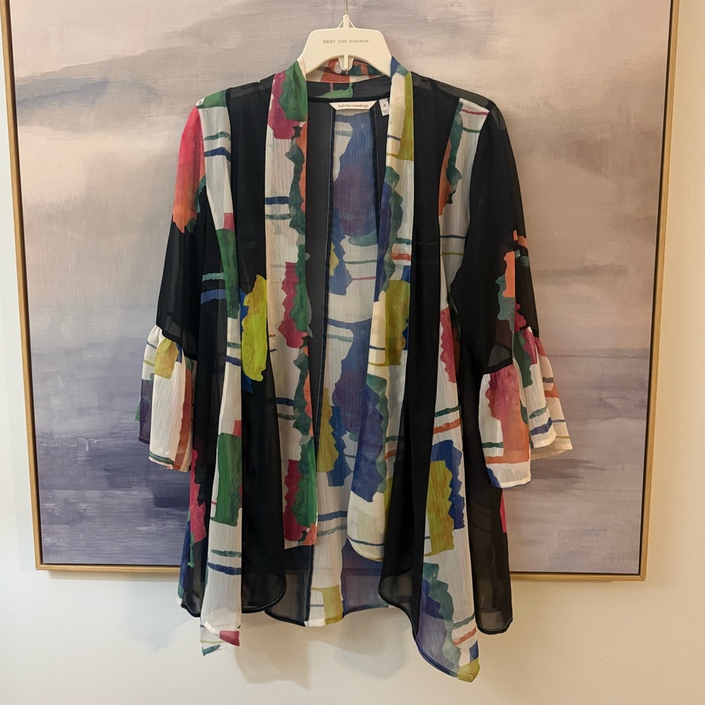 Soft Surroundings Multicolor Abstract Sheer Kimono Top Medium